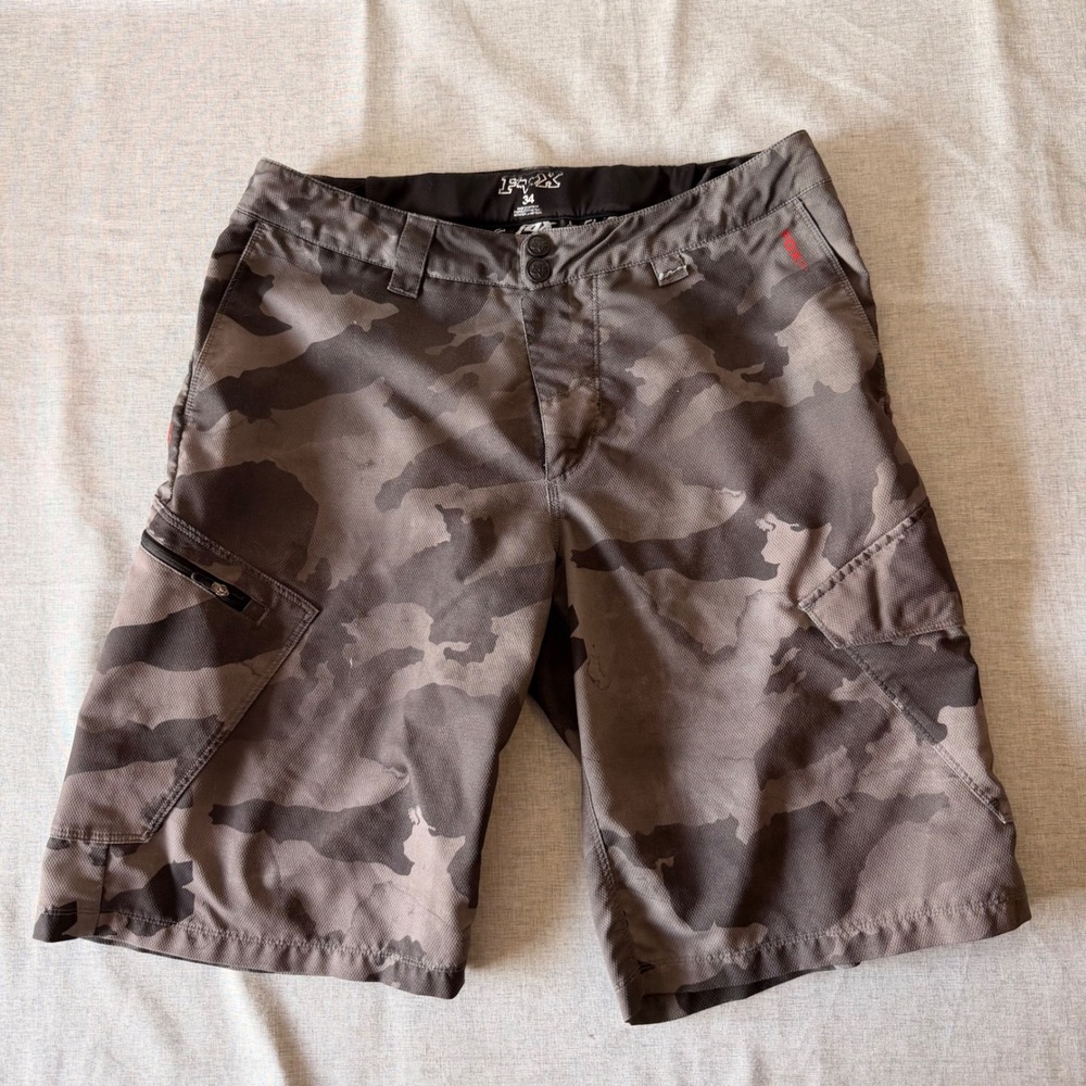 Fox Racing Ranger Mens 34 Camo Mountain Bike Cargo Shorts Gray MTB Trail Riding